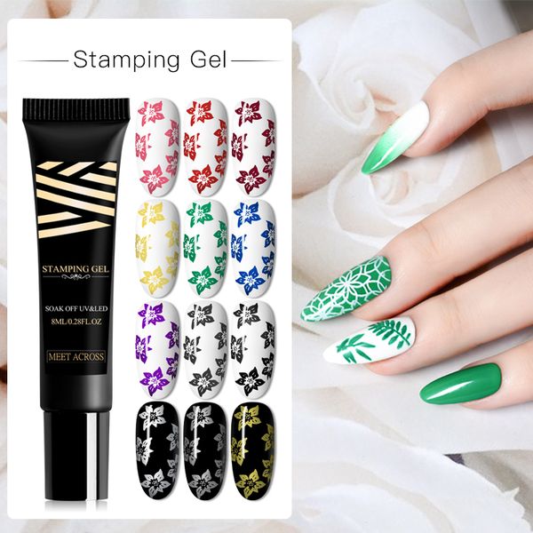 

meet across gel polish 8ml nail stamping gel colorful lacquer soak off varnish stamping uv for nail art plate, Red;pink