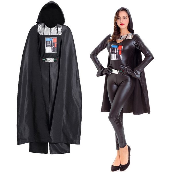 

2020 halloween cosplay new couple leather future warrior costume knight suit one-piece suit with cloak costume black  wholesale, Black;red