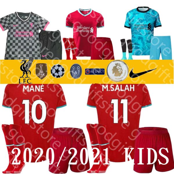 

20-21 lİverpool kids home red soccer jersey with sock 16-28 mane m.salah virgil firmino a.becker henderson football shirts away third
