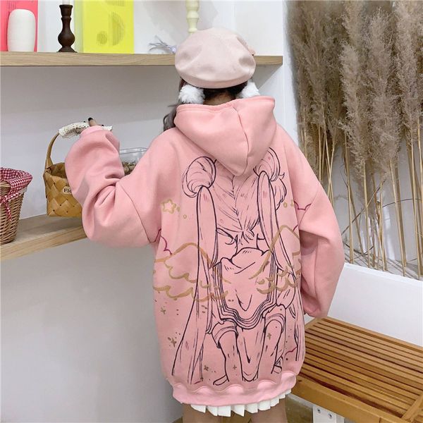 Kawaii Sailor Moon ulzzang camisolas desenhos animados pulôveres oversize hooded streetwear Harajuku menina cobre MX200812