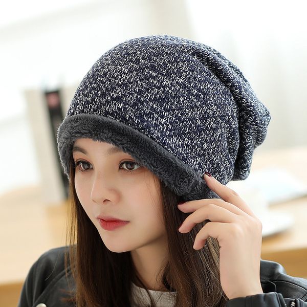 

winter hat knitted cap for men women 2020 solid thick warm soft strentch plush lining beanie cap skullies beanies, Blue;gray