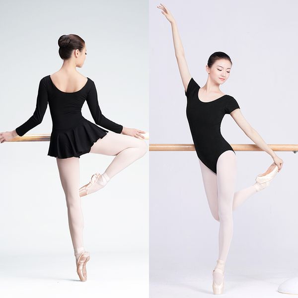 

women ballet leotard ballet dancewear short sleeve bodysuit cotton spandex dance clothes for ballerina 200928, Black;red