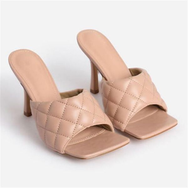 

new design square toe thin high heels slippers women sandals fashion slip on slides summer woman shoes mulesmultifunction, Black