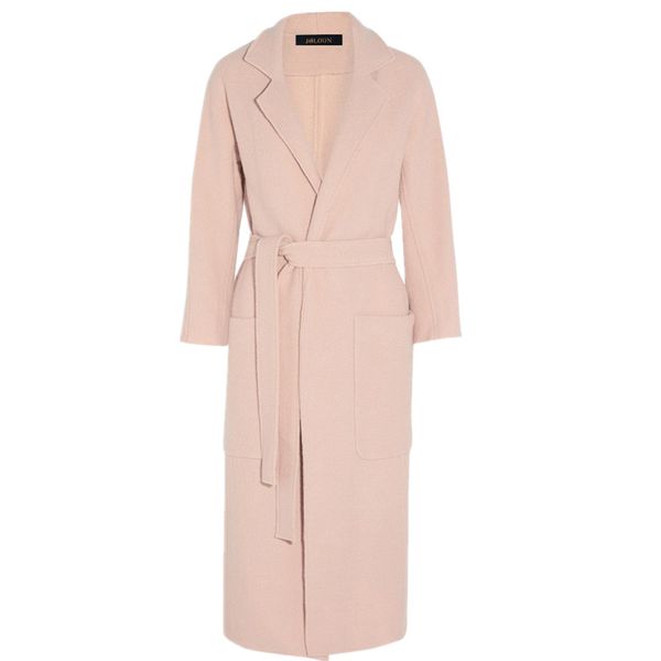 

2020 winter fashion solid long winter fashion wool coats slim wool blend coat and jacket belt coat, Black