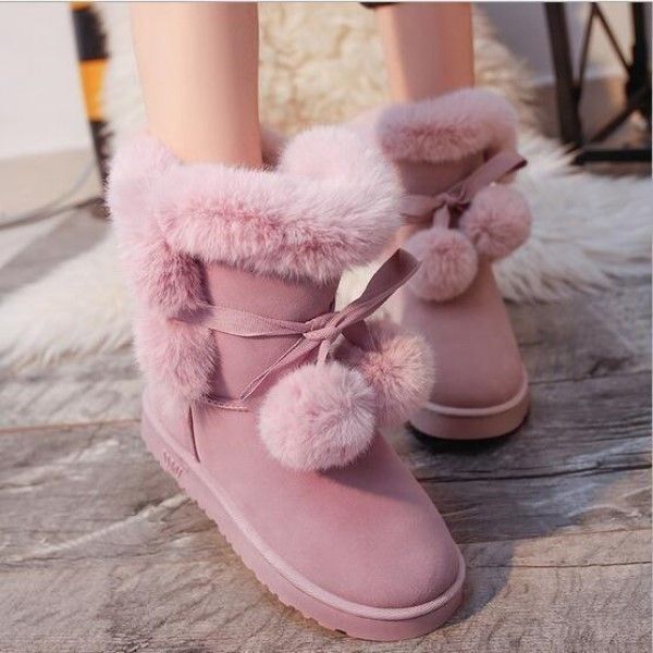 

women fur ankle boots casual yarn elastic thick cotton warm winter snow boots cute round toe thick flat heels socks, Black