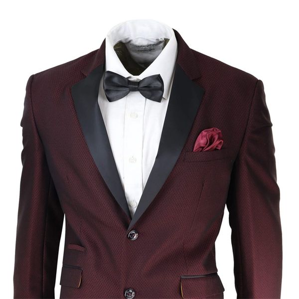 Burgundy Mens Suit 2 штуки брюки для куртки две кнопка формальный износ жених.