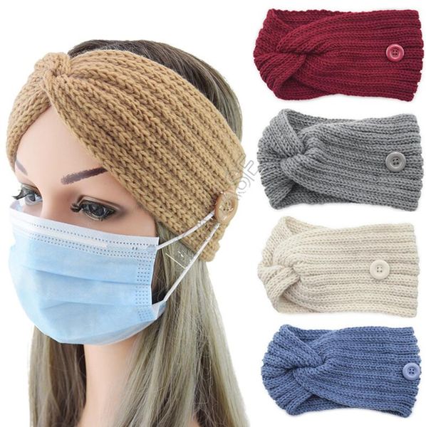 

autumn winter women woolen headbands knitting headwrap with button for ear protective designers mask holder hairlace hair accessory d82701, Black;white