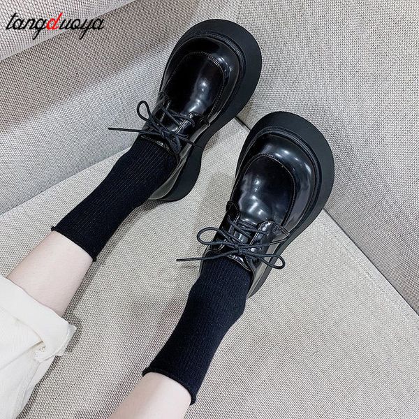 

zapatos de mujer teenager cool pu leather anti skid platform shoes women fashion height increased shoes lolita platform, Black