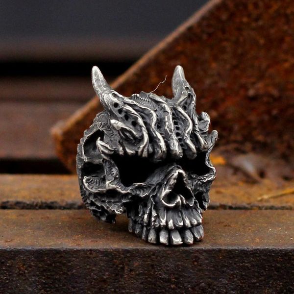 

heavy metal gothic black asura skull 316l stainless steel men's rings goth biker jewelry gift size 7-13, Silver