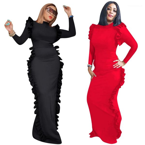 

dress mid waist fashion casual ladies clothing womens designer party dresses long sleeve solid color ruffle, White;black