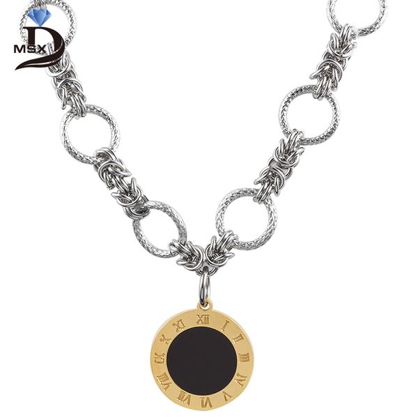 

black resin pendant necklace woman female stainless steel hollow-out circel shape fashion choker necklace for women jewelry, Silver
