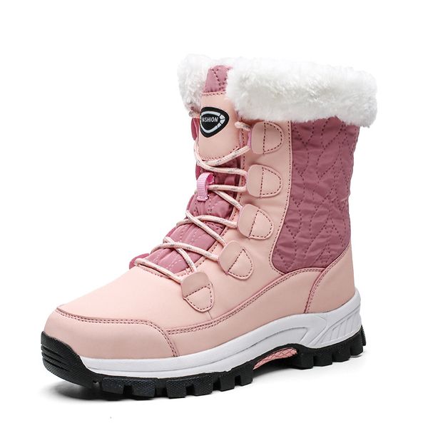 

women winter boots women's warm snow boots waterproof plush ankle non-slip thick bottom women shoes with fur plus size, Black
