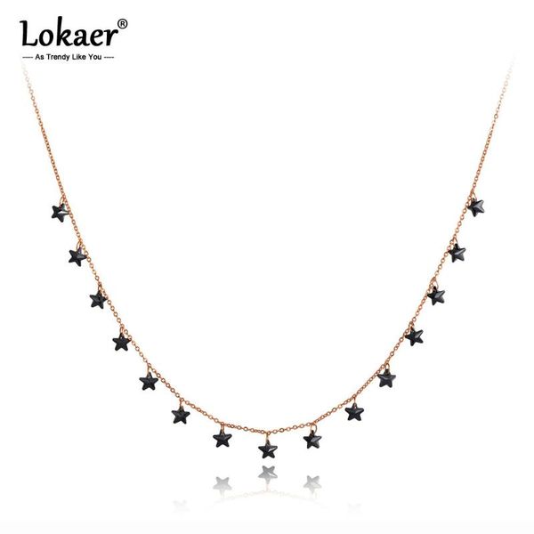 

lokaer new bohemia titanium stainless steel black star cz crystal choker necklace trendy pendant chain necklace for women n20090, Silver
