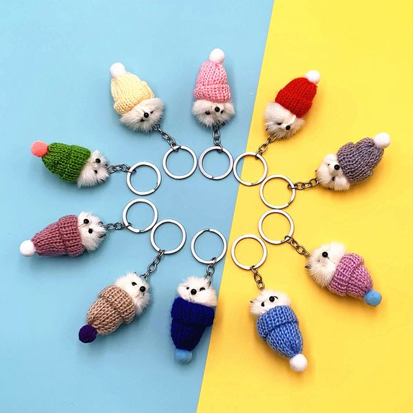 

cute hat key chain simple plush key ring ladies shoulder bag ring car novelty small jewelry gift decoration, Silver