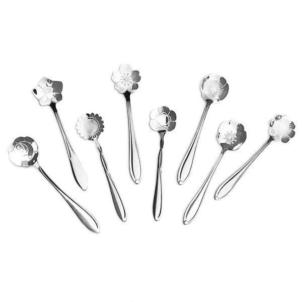

8pcs/set stainless coffee spoon flower shape dessert spoon