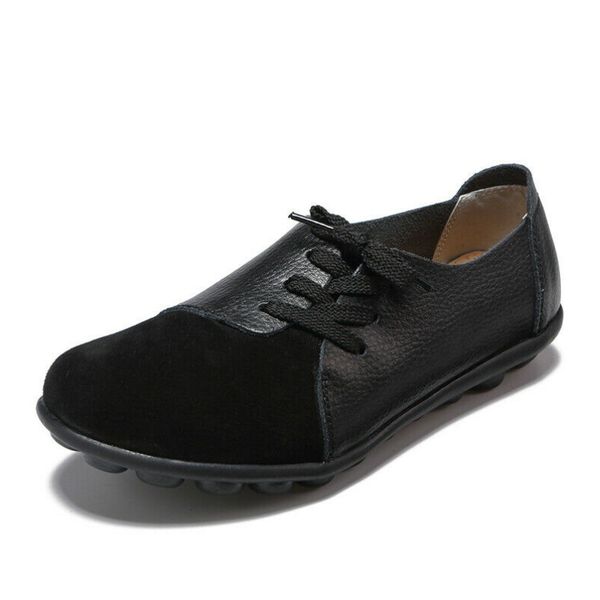 

leather women's flats slip on shoes no-slip loafers solid color soft sole shoes outdoor office comfort, Black