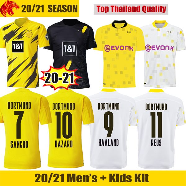 

20 21 borussia dortmund soccer jerseys haaland 2020 2021 reus hazard football shirt gotze sancho witsel dortmund mens jersey kids kit, Black;yellow