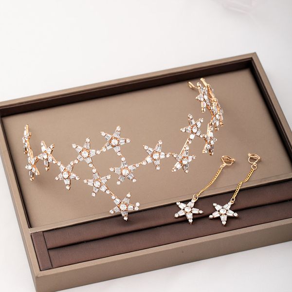 

trendy hair jewelry handmade stars design gold color hair band earrings set girl women headpeice jewelry set accessories vl, Silver
