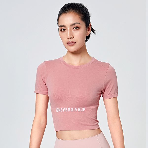 

spring summer women's yoga clothes seamless exposed navel fitness t-shirt running breathable outer wear sports shirt, White;red