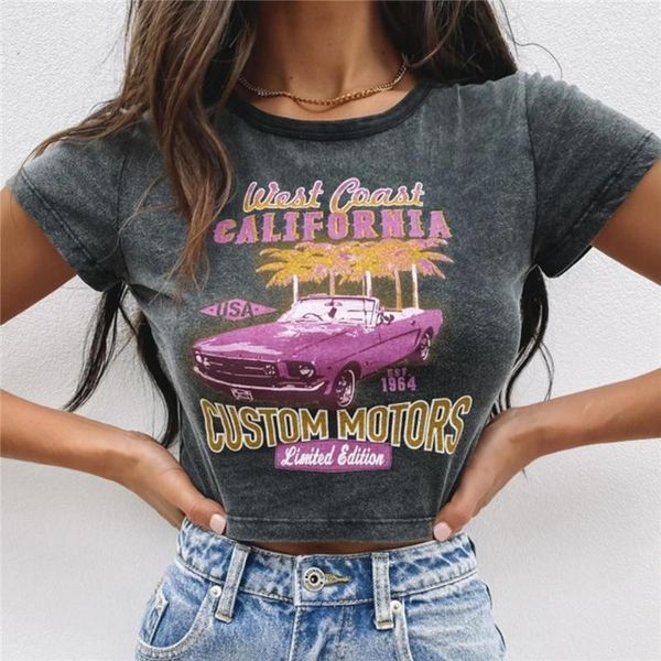 

лето ins печатный цвет подростковая одежда женская cute crop top young crop top женщин дизайнер crop top, White
