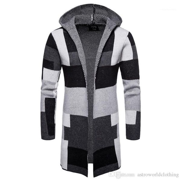 

clothes 20fw mens clothing sweater cardigan fashion contrast color long length hooded knitting coats man designer, White;black
