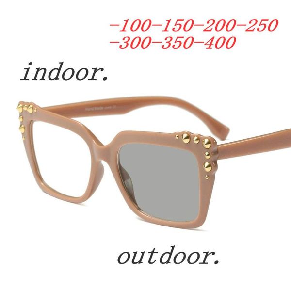 

square sun pchromic myopia eyeglasses optical women student finished myopia eyewear diamond prescription glasses uv400 fml, Black