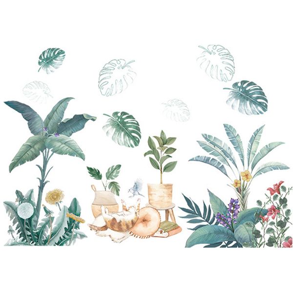 

wall sticker green leaves diy pvc home decor waterproof removeable living room