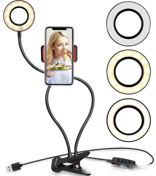 

new usb power led selfie ring light with mobile phone clip holder lazy bracket desk for iphone 7/8/x/samsung android phone llfa
