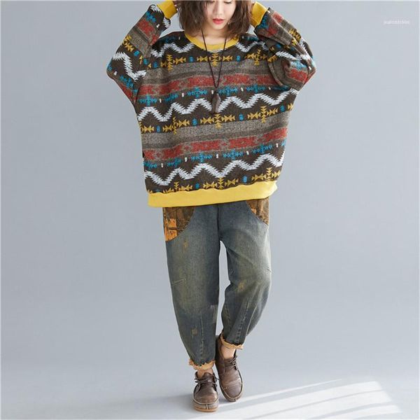 

fashion loose literary style womens sweaters casual pullover females clothing stripe print panelled womens designer sweaters, White;black