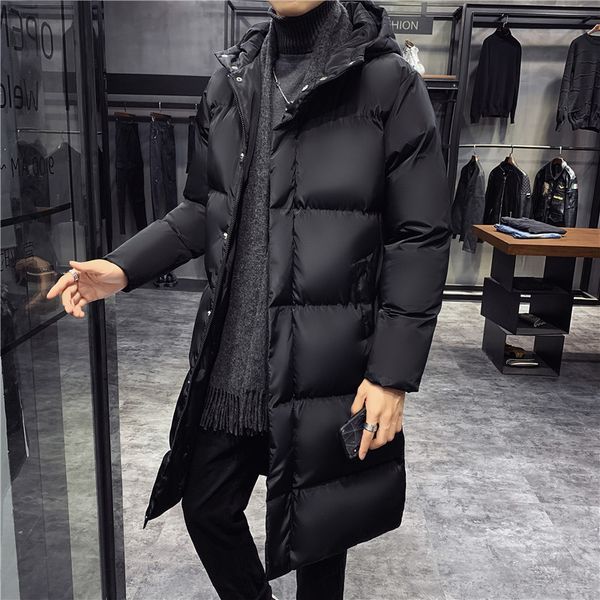 

winter 2020 cotton jacket padded clothes korean trend thickened hooded men's medium long coat, Black