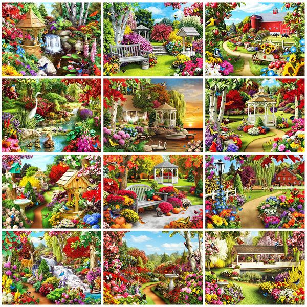 

evershine 5d diy diamond painting garden cross stitch mosaic diamond embroidery scenery rhinestones art home decoration