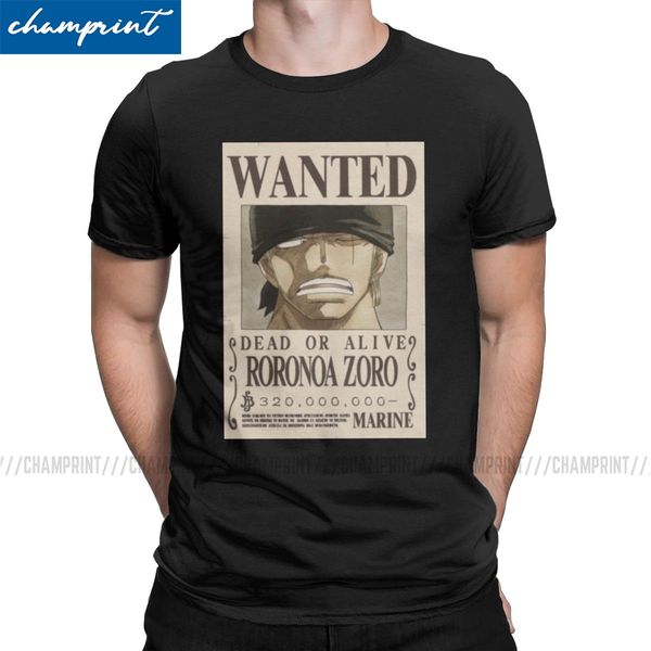 

wanted poster roronoa zoro one piece t shirt men novelty t-shirt o neck luffy japan anime pirates tees short sleeve clothes 6xl