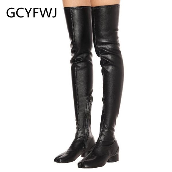 

gcyfwj tibi thigh high boots women elastic botas mujer med heels shoes women over the knee botines mujer 2020 bota feminina, Black