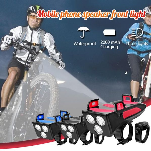 

bike accessories bicycle light 4in1 phone holder headlight speaker bike alarm bell front light luz bicicleta cycling