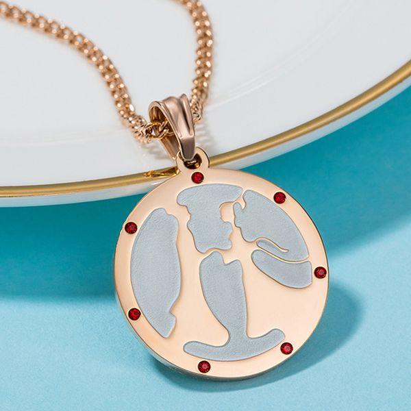 

women necklace accessories fashion jewelry on the neck stainless steel couple necklace women red circle moon pendant gifts for, Silver