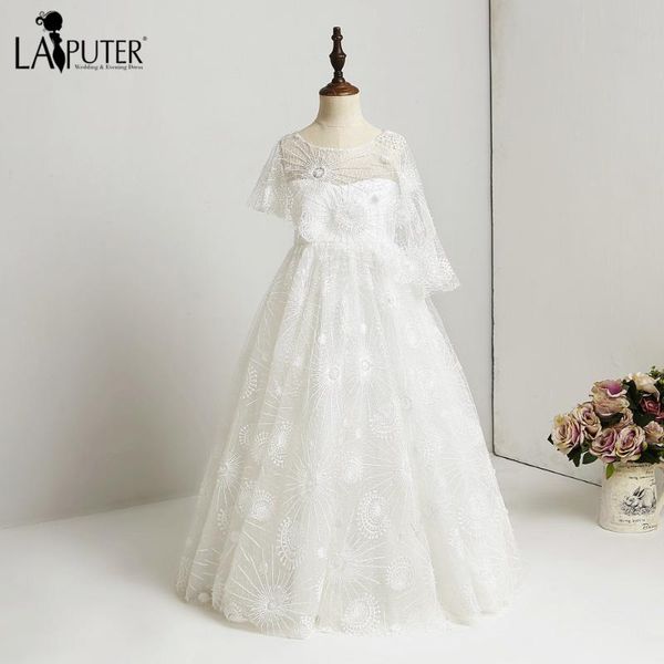 

laiputer 2020 scoop neck ivory flower girl dresses for weddings lace a-line girls for prom party long, Red;yellow