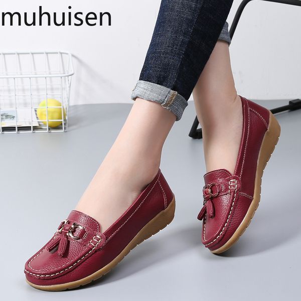 

women casual mother ladies female flats shoes hollow 2020 loafers cow genuine leather summer pigskin 35-44 women shoes, Black