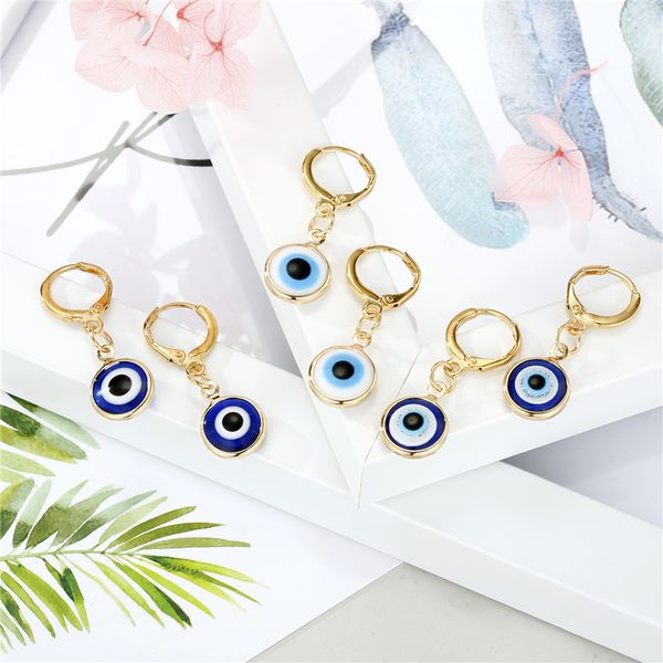 

1pair cute turkish evil eye small dangle earring for women mini jewelry vintage blue eyes hoop earrings party boucle bijoux, Golden;silver
