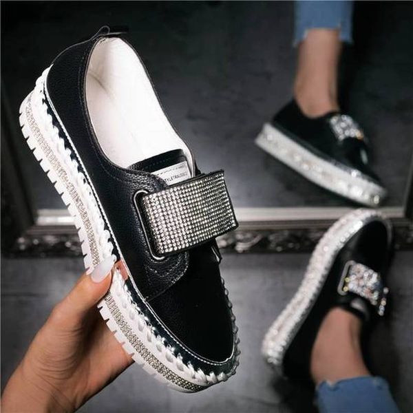

women summer pumps mid heels plus size ladies flatform wedge shiny crystal loafers shoes woman female mujer sapato femininod1740, Black