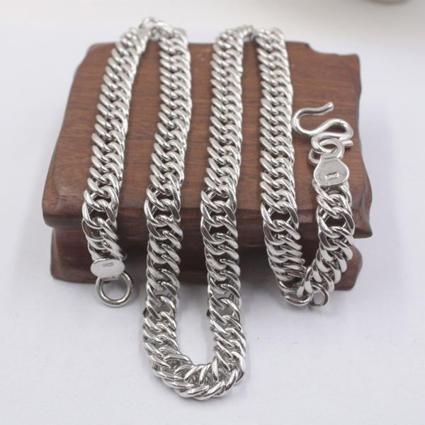 

solid sterling s925 silver necklace men luck curb tank chain link necklace 22inches 9mmw 88.37g