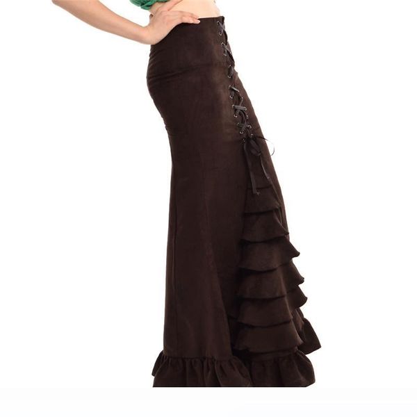 

vintage victorian skirt gothic ruffled steampunk women long mermaid corset fishtail skirts brown blue black new