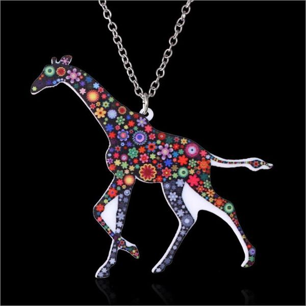 

pendant necklaces acrylic coloured drawing giraffe necklace, Silver