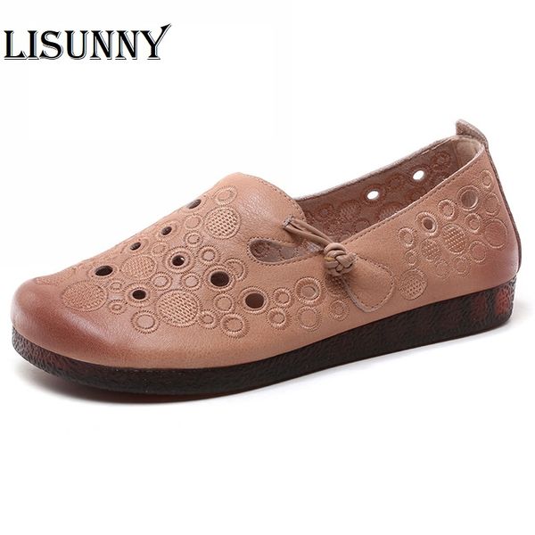 

women's shoes 2020 handmade genuine leather new literary retro comfort versatile zapatillas mujer wild hollow sandals, Black