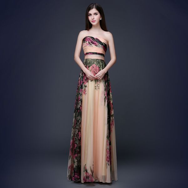 

2020 new printed chiffon strapless dress evening dress, Black