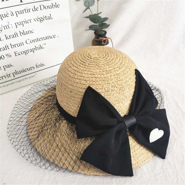 

new fashion summer raffia straw hat women lace bow beach hat sun sun block uv protection panama chapeu feminino, Blue;gray