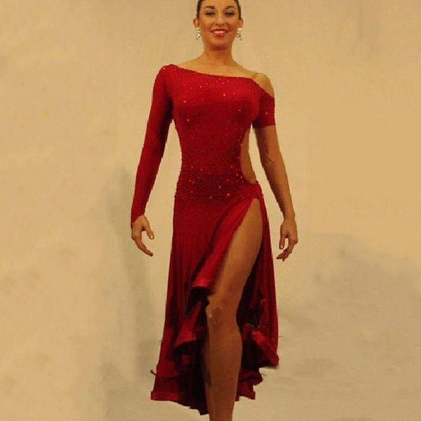 

stage wear latin dance dress for girls ballroom women regata feminina flamenco dresses dace costume, Black;red
