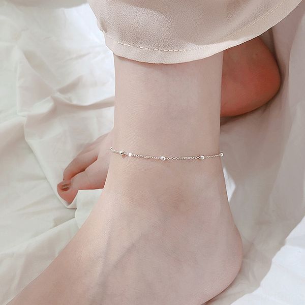 

925 sterling silver round bead female Korean style fresh and simple all-match student's best friend Mori Silver and sexy anklet style anklet