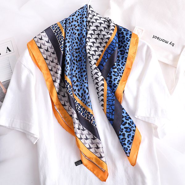 

luxury leopard print silk satin scarf for women small shawls fashion kerchief neck scarves female 70*70cm head scarfs for ladies, Blue;gray