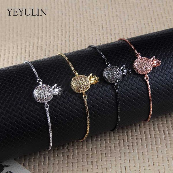 

new adjustable snake chain bracelet bling rhinestone fruit pineapple charms bracelet & bangle jewelry for woman girls gift, Red;blue