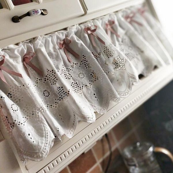 

fyjafon half curtain cotton embroidery cabinet curtain dustproof short kitchen rod pocket drapes kitchen 150*32/150*55